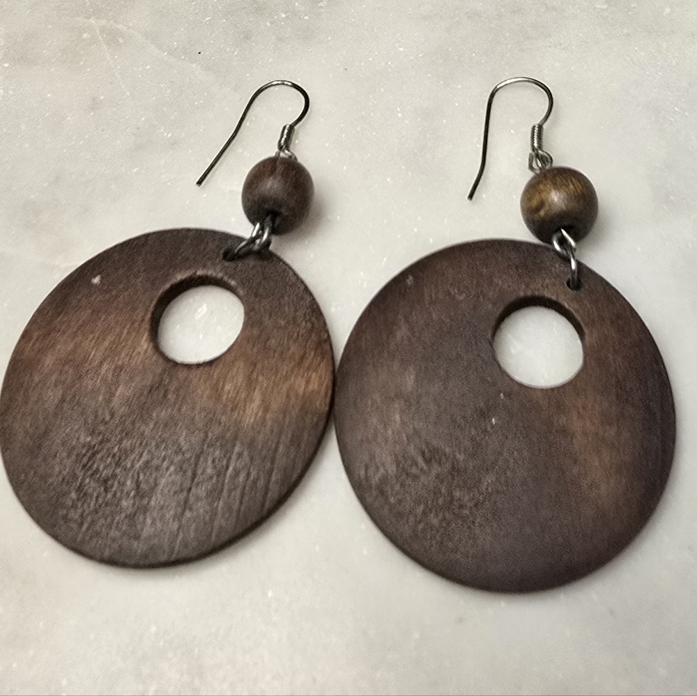 Brown Wooden Dangle Earrings